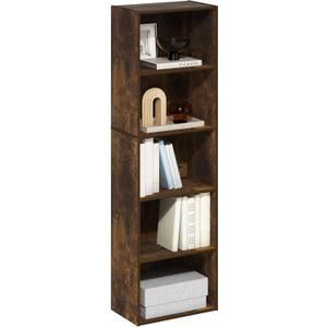 Furinno LUDER Book Shelf, 5-Tier Bookshelf, Bookcase, 9.4" x 15.8" x 52", for Living Room, Bedroom, Home Office, Amber Pine