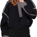 Panadila Women's Half Zip Sherpa Fleece Pullover Soft Oversized Sweatshirt with Pockets Warm Fuzzy Sweater (Black, XL)