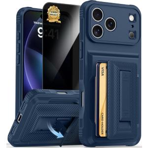 for iPhone 17 Pro Max Case Wallet with Card Holder (4-5Cards) +1 Privacy Screen Protector,[RFID Blocking][Kickstand][Military Drop Protection] Full Camera Protection Wallet Case for iPhone 17 Pro Max