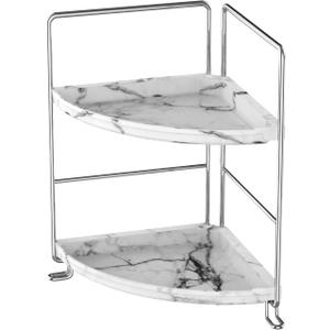 2-Tier Corner Bathroom Organizer, Countertop Perfume Makeup Shelf Cosmetics Storage Shelf Display Rack Vanity Shelf,Kitchen Spice Rack,PP Imitation Marble Design,Tool-Less Install(Silver)