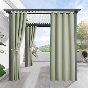 RYB HOME Patio Outdoor Curtains Waterproof Blackout Indoor Outdoor Curtains Insulated UV Block Drapes for Farmhouse Garden Cabin Gazebo Arbor Porch Door, 1 Panel, W 52 x L 108, Sage Green