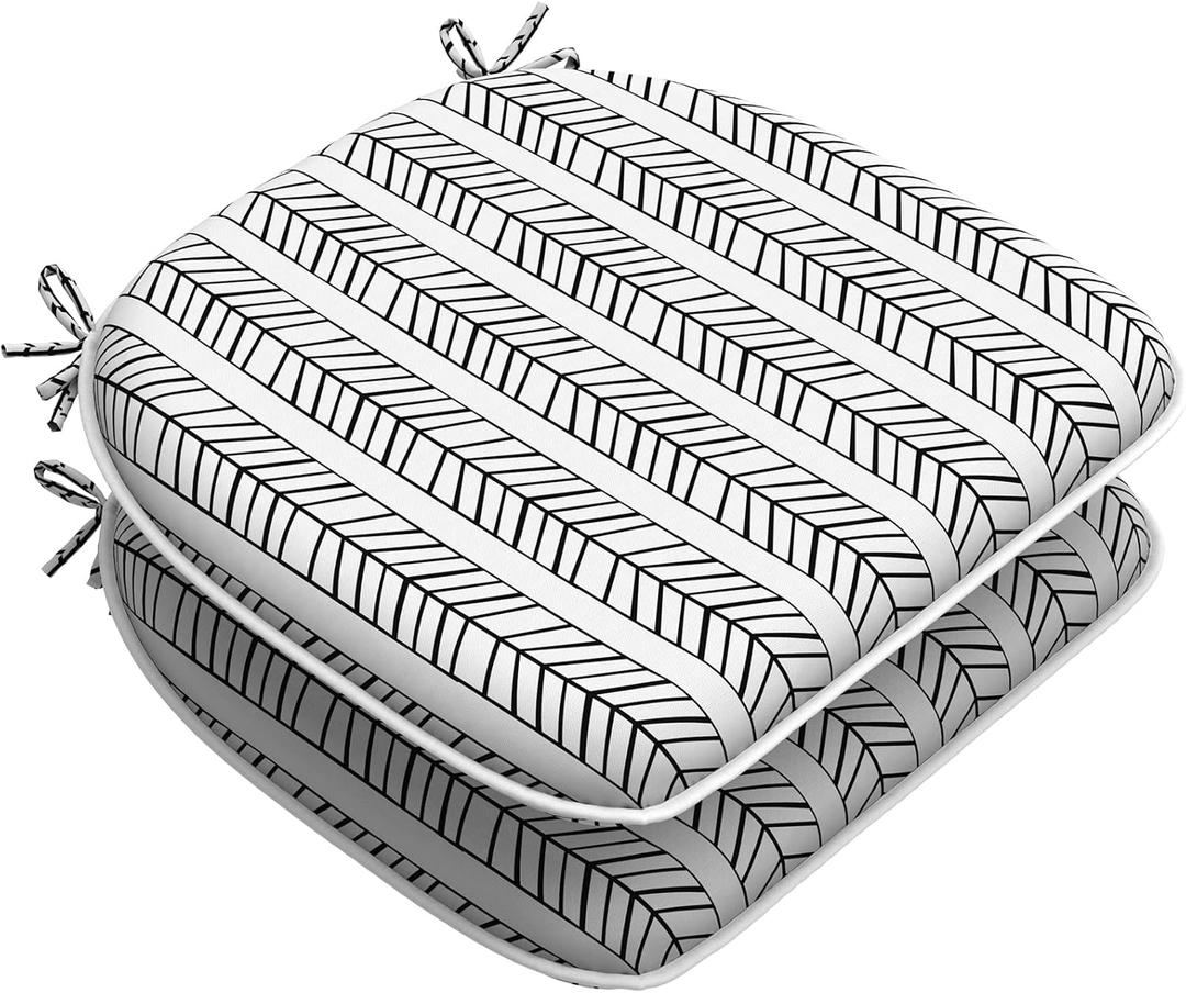 LVTXIII Outdoor Seat Cushions Patio Chair Pads with Ties, All Weather Chair Cushions for Home Office and Patio Garden Furniture Decoration D16 x W17, Herringbone Black White, Set of 2