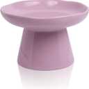 Wide Shallow 6.1" Raised Cat Bowls, Ceramic Elevated Food Plate for Flat Faced Cats and Small Dogs, Porcelain Feeder Bowl, Stress Free, Protect Cats Spine, Lavender