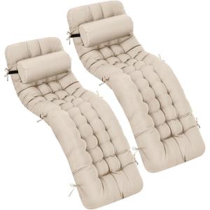 Tudomro 66'' Outdoor Chaise Lounge Cushion Waterproof Patio Pool Chaise Lounge Cushion with Headrest Pillow Tie Fade Resistant Replacement Longue Rocking High Back Chair(Light Beige,2 Pcs), 66 x 20.9 x 3.9 inches