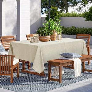 LUSHVIDA Outdoor Tablecloth with Umbrella Hole - Patio Table Cloth Zippered Rectangle 60x84 Inch, Beige Faux Linen Table Cover Water Resistant for Picnic Outside