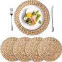 Round Woven Placemats Set of 4, Natural Water Hyacinth Place Mats, Boho Wicker Placemats, Table Mats for Dining Table (13.8 inch) by YANGQIHOME