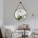 POZINO Round Hanging Mirror, Circle Wall Mirror with Rope, 20 Inch Farmhouse Mirrors for Bathroom Bedroom Living Room Entryway Home Decor, Grey