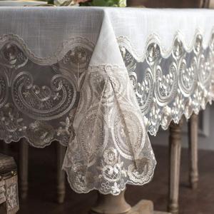 ARTABLE Lace Rectangle Tablecloth Spring Exquisite Macrame Border Clear Farmhouse Embroidered Kitchen Holidays Fabric Outdoor Tablecloths Decor (Beige, 52 x 70 Inch)