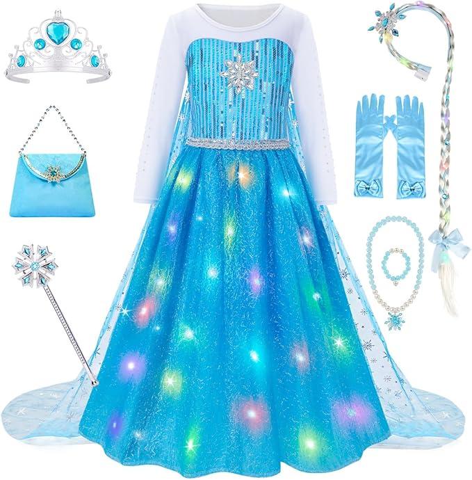 Meland Princess Dresses for Girls - Princess Costume with Long Cape for Girls Age 3-10 Year Old for Birthday Halloween Party Large
