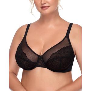 HSIA Minimizer Bras for Women Enchante Full Coverage Underwire Bras Plus Size Lifting Floral Lace Bra for Heavy Breast (Black)