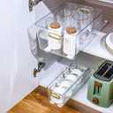 Reallnaive 2 Pcs Clear Pull out Cabinet Organizer with 4 Pcs Adhesive Sliders Rails, Pull out Drawer Organizer Accessories Plastic Slide Storage Drawer for Office Kitchen Bathroom Home School