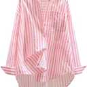 Verdusa Women's Striped Print Button Down Shirts Long Sleeve Collared Loose Blouse Tops.S