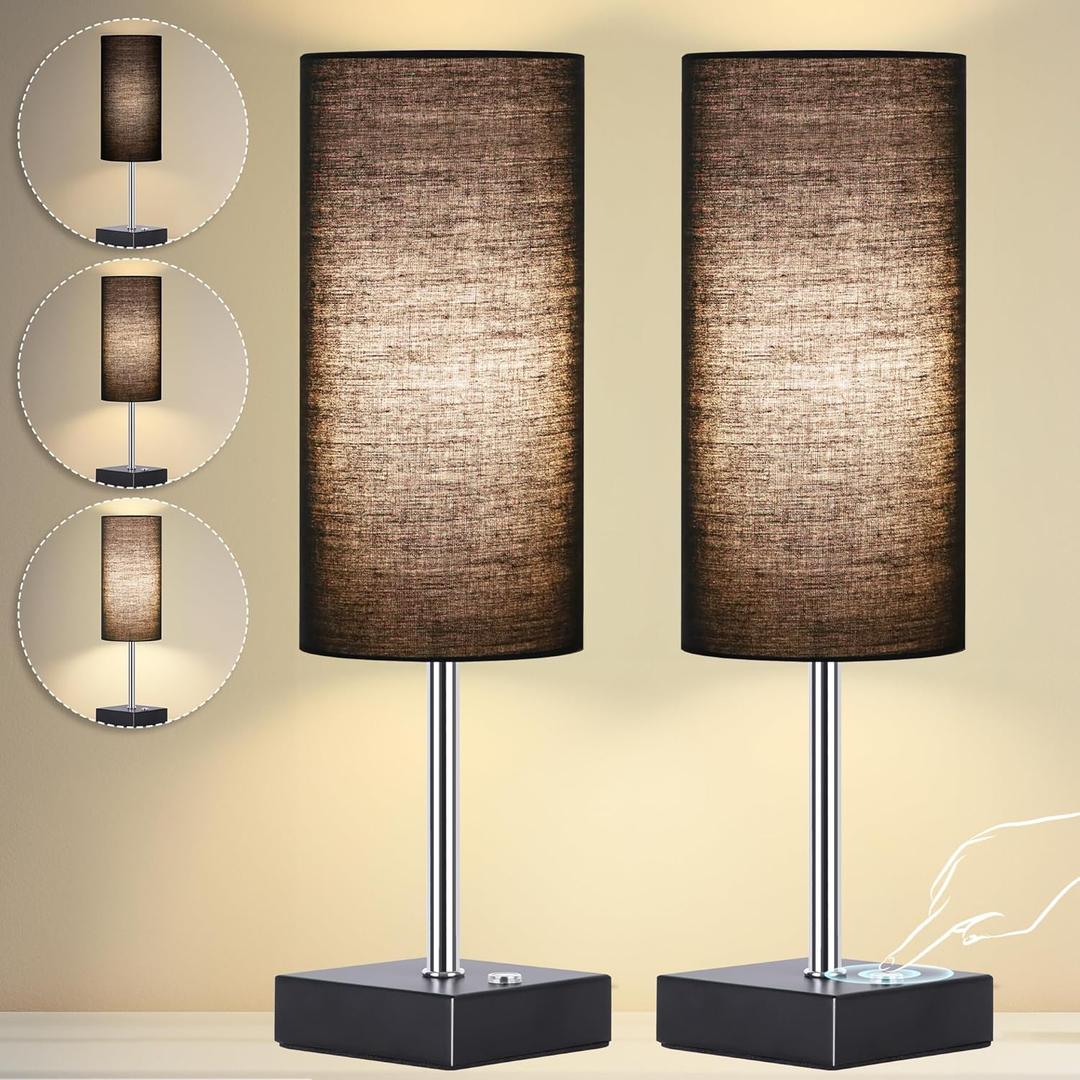 AVV Cordless Table Lamp with Dimmable, Rechargeable 3 Modes Battery Powered Bedside Lamp, Battery Operated Lamps for Night Stand, Touch Lamp for Bedroom, Living Room, Reading,15 Inch Black 2PK