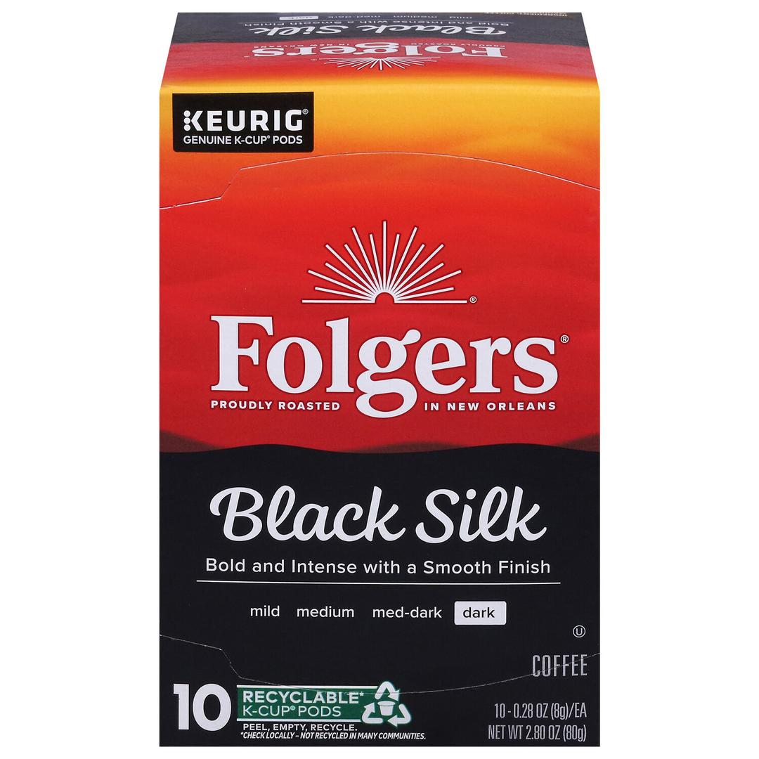2 x  Folgers Black Silk, Dark Roast Coffee, Keurig K Cup Pods, 10 Count Box, Pack of 2, BBD Feb 08 2027