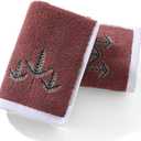 sense gnosis Jacquard Hand Towel Set of 2 Super Soft 100% Cotton Elegant Leaves Pattern Highly Absorbent Hand Towels for Bathroom Mother's Day Decorations 13x 29 Inch, Burgundy Red Brown