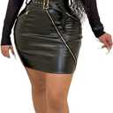 Sedmoda Women Sexy Faux Leather Mini Dress Sheer Mesh Patchwork Long Sleeve Bodycon Dresses Party Club Outfits, Size M