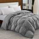 Pinch Pleat Goose Feather Microfiber Down Comforters King Size, Grey 100% Cotton Duvet Insert, Fluffy Medium Warmth Bedding Comforter with Corner Loops (Light Grey, 106 x 90 Inch)