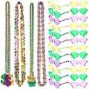 Ferreve 48 Pcs Mardi Gras Party Favors Set Includes 24 Mardi Gras Bead Necklaces Mardi Gras Accessories 24 Heart Shaped Sunglasses Gifts for Mardi Gras Costumes Carnival Parade Decorations