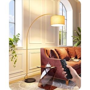EDISHINE 78.3" Gold Arched Floor Lamp with Remote, Mid Century Modern Reading Light Over Chair, Tall Arc Standing Lamp for Living Room, Home Office, Reading Room, Dining Room, Dimmable Bulb Included