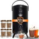 Insulated Beverage Dispenser - Thermal Hot and Cold Tea Dispenser -12L/3.2Gal Stainless Steel with Spigot for Tea, Coffee, Milk, Water & Juice (Black)