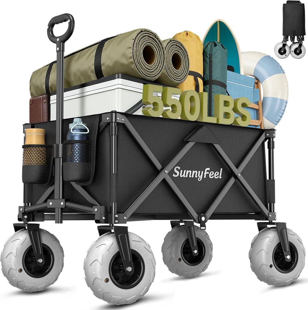 SUNNYFEEL 550LBS Beach Wagon with Big Wheels for Sand - 200L Heavy Duty
Beach Cart with 9" Balloon Wheels, Wagon Cart Foldable with Adjustable Handle & All-Terrain Tires for Camping, Garden