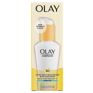 Olay Face Moisturizer, Complete with Sunscreen SPF 30, Fragrance-Free for Sensistive Skin, Broad Spectrum Sun Protection, Long-Lasting Hydration, Non-Comedogenic - Vitamin E & Aloe - 75ml