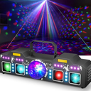 DJ Lights for Parties, Pro 8 in 1 DMX & Sound Activated Laser Light Show Machine with Disco Ball Light, RGBW & UV Strobe Party Lights Indoor for for Home, Karaoke, Birthday and DJ Lighting