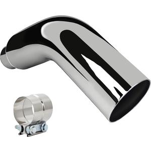 Universal 4" to 8" Exhaust Elbow Pipe with Steel Clamp - Silver Chrome or Black Painted for Car, Truck & Diesel