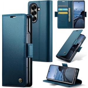 Wallet Case for Samsung Galaxy Z Fold 7, Blue | Card Holder, Premium PU Leather, RFID Blocking, Kickstand, Flip Phone Cover