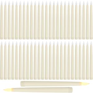 Baquler Flameless Flicker Taper Candles LED Candles Flickering Warm White Light Ivory LED Candlesticks Window for Christmas Wedding Home Decor(9.7 Inches,50)