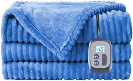 LaffyLo Electric Heated Blanket Full Size - 72" x 84" Flannel Fabric with 10 Heating Levels & 1-12 Hours Auto Shut Off, Breathable and Comfortable for Soft and Bed - Sky Blue