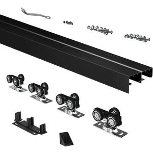 Heavy Duty Bypass Sliding Closet Door Track Hardware 72", 6 FT Aluminium Pocket Door Track Rail Set, Smoothly and Quietly, for 2 Door System,Black