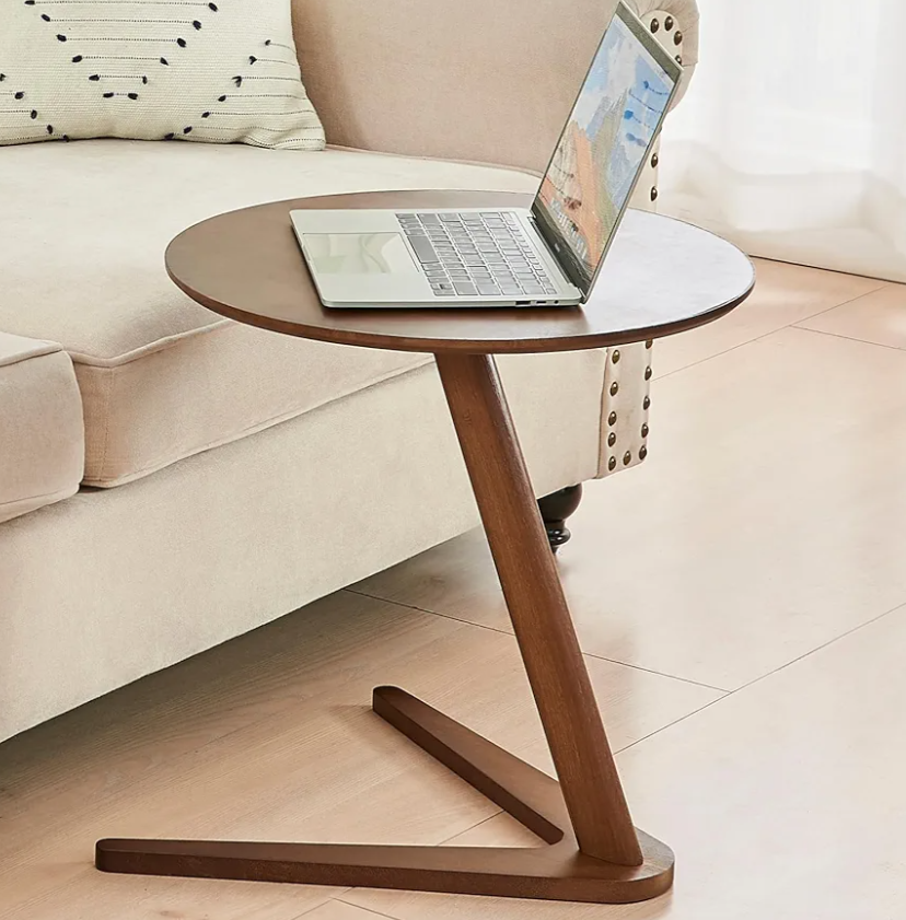 Uniclinens C-Shaped Solid Wood Round End Table, Side Table for Couch, Sofa Tables Slide Under Couch for Living Room, Small Nightstand for Small Space, Walnut