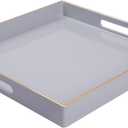 MAONAME Decorative Tray, Gray Serving Tray with Handles, Coffee Table Trays, Square Plastic Trays for Ottoman, Bathroom, Kitchen, 13" x 13" x 1.57"