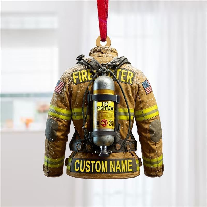 Custom Firefighter Ornament  Personalized Fireman Uniform Wood Ornament with Name  Firefighter Christmas Decoration  Gift for Dad, Papa, or Firefighter Hero