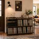 Faesun 50 Inch Large Record Player Stand with vinyl Storage, Walnut