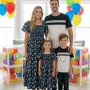 PATPAT Family Matching Outfits Mommy and Me Dresses Floral Dress & T-Shirts | Mommy and Me Easter Dresses, Puff Sleeve Floral Sundress, Cotton Blend T-shirts, Couples Party Wedding Vacation Outfits (White)