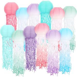 12 Pcs Hanging Jellyfish Paper Lanterns, Gradient Color