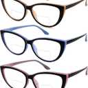 Ryegis Cat Eye Bifocal Reading Glasses for Women Stylish Blue Light Blocking Readers, 1.75