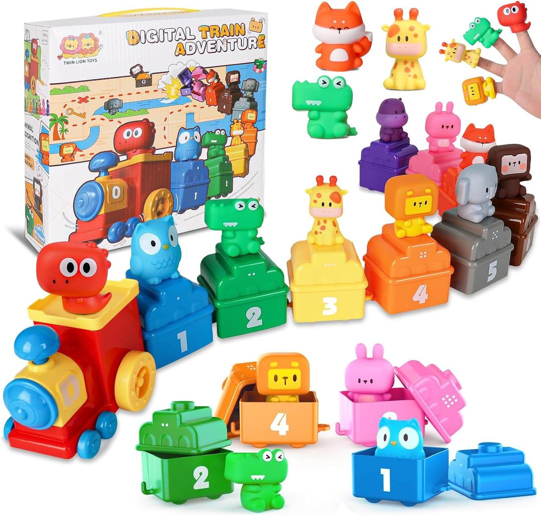 Learning Toy for Toddlers 2-4Years Old, Counting, Matching & Sorting Montessori Farm Train Toys Including 9 Animals and 1 Trainman Soft Rubber Car Toy Christmas Birthday Gift for Baby Boys Girls