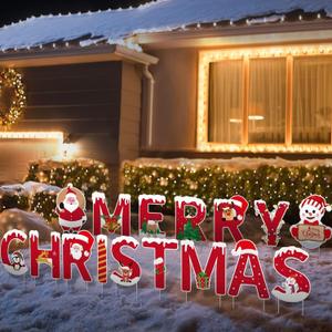 16 Pcs Merry Christmas Yard Signs Stakes Decoration Novel All Weatherproof Outdoor Christmas Lawn Garden Signs Decorations 32PCS Stakes Thickened Corrugated Yard Signs Easy Install (Multicolor)