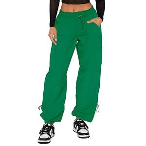 DISCIPBUSH Cargo Pants Women Baggy - Parachute Pants for Women, Rave Y2K Festival Outfits Hiking Camping Essentials Clover Green M