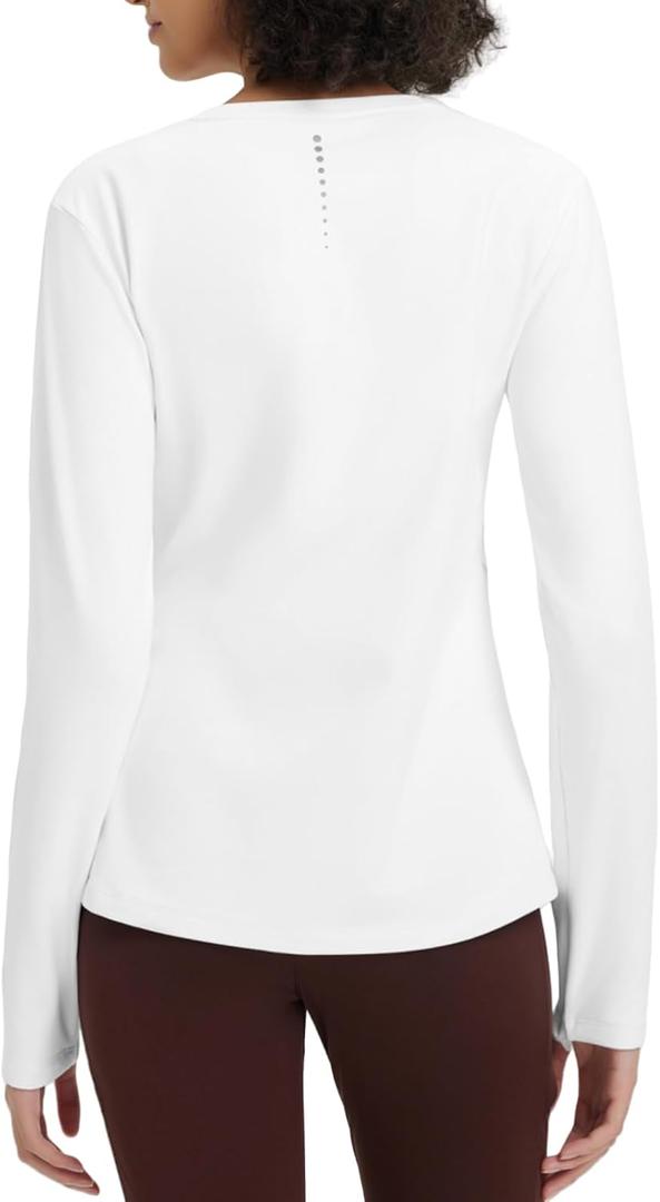baleaf Women's Thermal Tops Long Sleeve Fleece Running Shirts Thumbhole Cold Weather Winter Gear Workout Base Layer (Large, White)