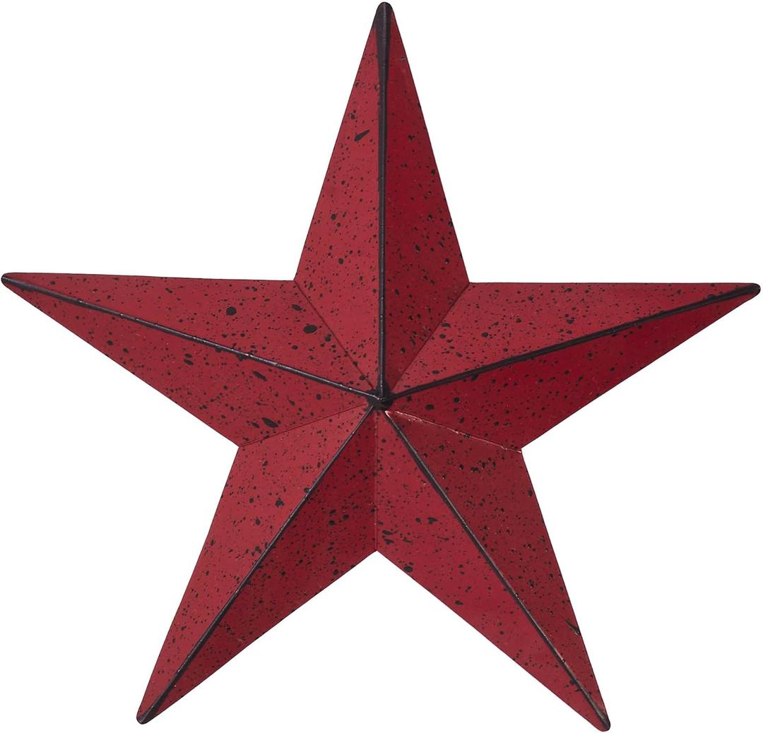 VHC Brands Patriotic Faceted Metal Star Wall Hanging 8x8, Distressed Appearance, Burgundy, Independence Day Decor