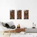 DuoBaorom African Masks Wall Decor Brown Yellow Ethnic Ancient Retro Artwork Tribal Painting for Bedroom 12x24inchx3pcs