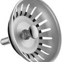 KANARY Stainless Steel Kitchen Sink Strainer Basket-Replacement for Standard Drains(3-1/2 Inch)-Ball-Lock Rubber Stopper (Single, Stainless Steel)