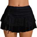 Verdusa Women's Y2k Elastic Waist Lace Mesh Layered Ruffled Mini Skirt Skort (Small, Black)