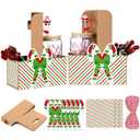 24 Set Christmas Drinks Carrier with Handle 2 Cup Candy Cane Drink Carrier Candy Cane Gift Bags with Greeting Card and Ribbon for Christmas Teacher Coworker Neighbor Thank You Gifts