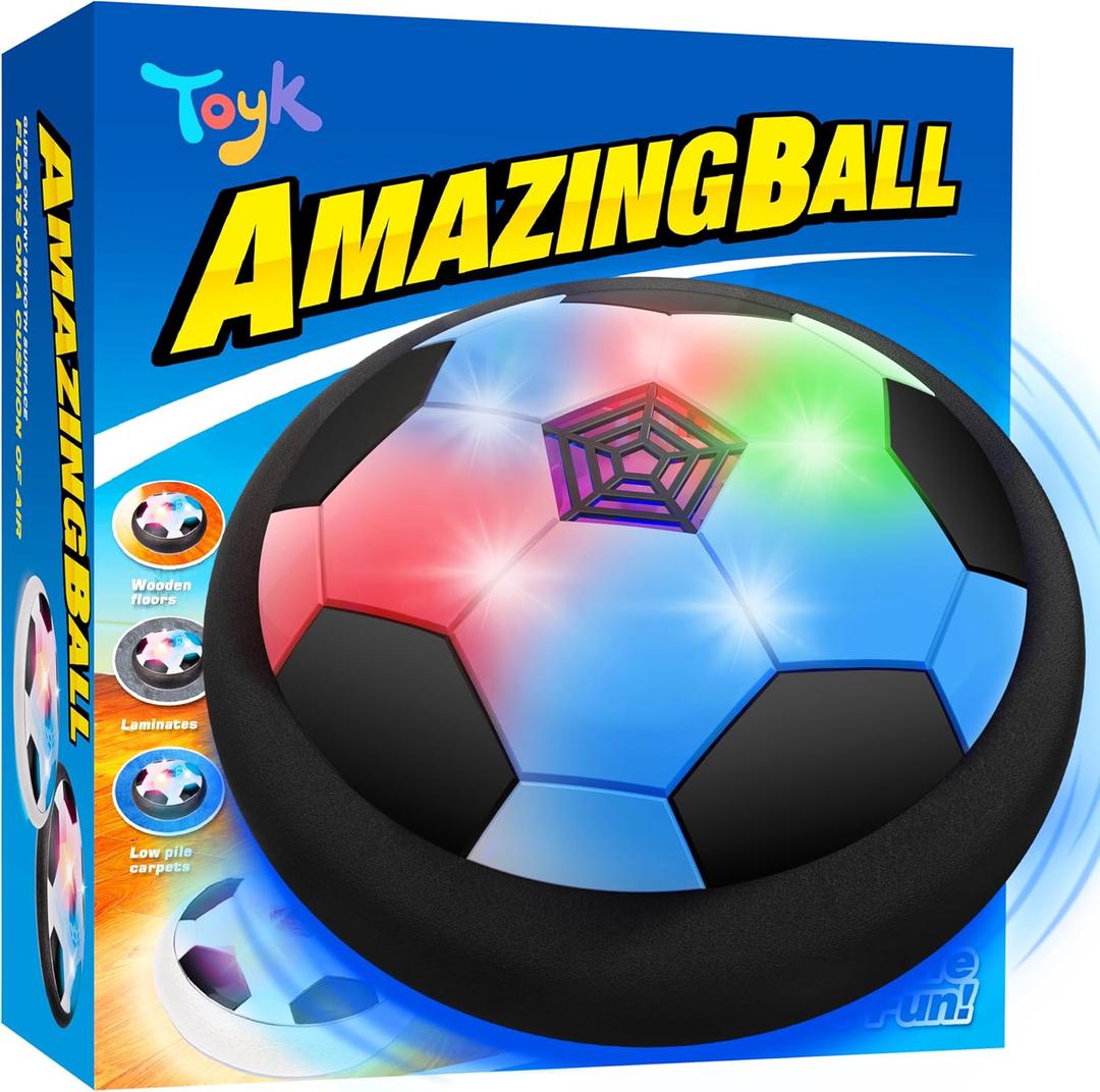 Toyk Boy Toys - LED Hover Soccer Ball - Air Power Training Ball Playing Football Indoor Outdoor Game - Birthday Gifts for Kids, Age 3 4 5 6 7 8-12 Year Old Boys - Soccer, Medium, Small
