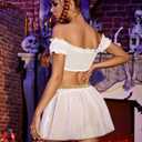 Avidlove Cosplay Lingerie for Women 3 Piece Sexy Roleplay Costumes Off Shoulder Mesh Top with Skirt (White, S)